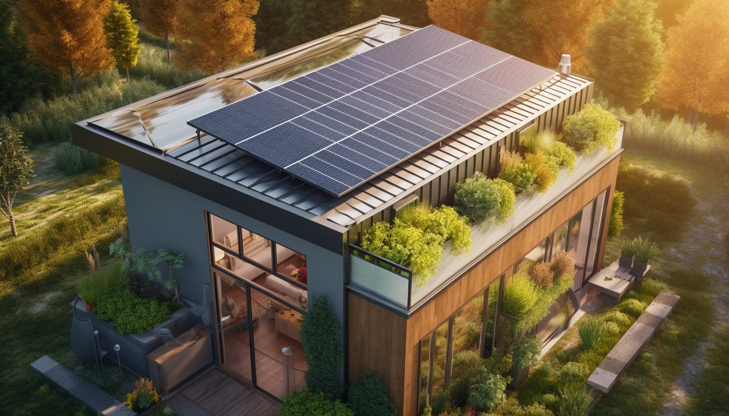 egy ház napelemmel a tetőn.
